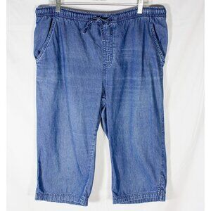 Womens Erika Petite Capri Cropped Blue Jeans Drawstring Waist PL